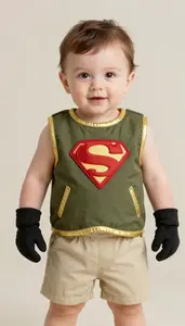 Baby Boy Super Hero Olive Adventure Vest With Gold Trim And