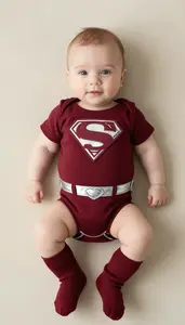 Baby Boy Super Hero Rich Burgundy Romper With Silver Vine