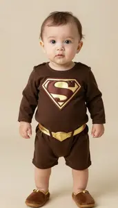 Baby Boy Super Hero Rich Chocolate Brown Tunic With Gold