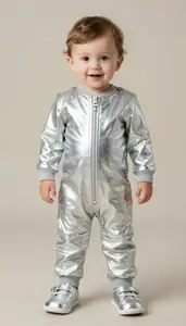 Baby Boy Super Hero Silver Metallic Jumpsuit With Chrome