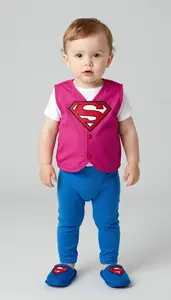 Baby Boy Super Hero Vibrant Magenta Vest Over A Simple White
