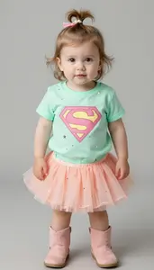 Baby Girl Superhero Aqua Glow Shirt With Tiny Star Print And