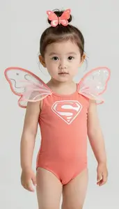 Baby Girl Superhero Coral Leotard With A Sheer Glittery