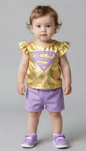 Baby Girl Superhero Golden Sunshine Blouse With Puff Sleeves