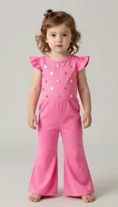 Baby Girl Superhero Hot Pink Jumpsuit With Wide Legs And A