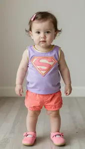 Baby Girl Superhero Lavender Glow Tunic With Golden Trim And