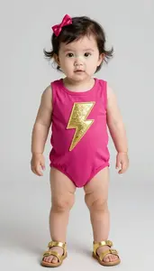 Baby Girl Superhero Magenta Romper With A Glittery Gold