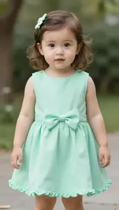 Baby Girl Superhero Mint Green Dress With A Scalloped Hem