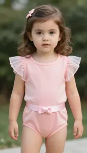 Baby Girl Superhero Peach Jumpsuit With Fluttery Semi Sheer