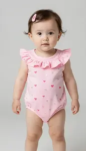Baby Girl Superhero Pink Romper With A Ruffled Collar And A