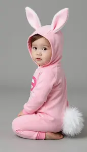 Baby Girl Superhero Pink Playsuit With A Big Fluffy White