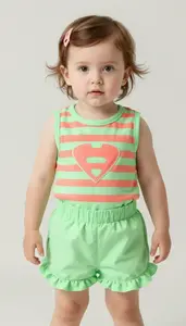 Baby Girl Superhero Seafoam Green Romper With A Ruffled Hem