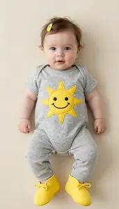 Baby Girl Superhero Soft Gray Marl Romper With A Big Smiling