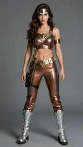Female Superhero Woman In Bronze Crop Top Open Shoulder