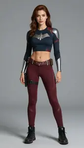 Female Superhero Woman In Obsidian Crop Top Tech Detailed