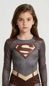 Girl Superhero Brown And Grey Costume With Cracked Earth
