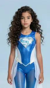 Girl Superhero Crystalline Blue Tight Suit White Flowing