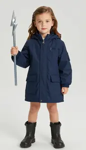 Girl Superhero Dark Blue Waterproof Jacket With Many Pockets