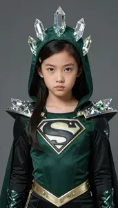 Girl Superhero Dark Green To Black Costume With A Sharp