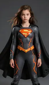 Girl Superhero Dark Grey Suit With Orange Lava Like Cracks
