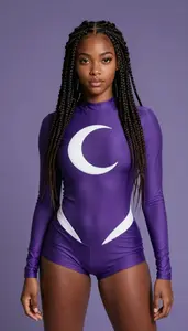 Girl Superhero Deep Purple Tight Suit White Crescent Moon