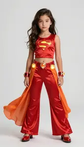 Girl Superhero Flowing Red Orange Silk Pants And A Cropped