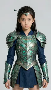 Girl Superhero Heavy Ancient Looking Bronze Armor With Sea