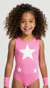 Girl Superhero Hot Pink Bodysuit White Star Bursts Scattered