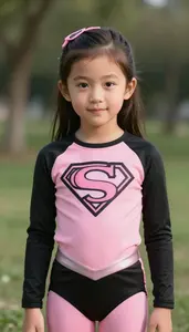 Girl Superhero Pink And Black Costume With A Soothing