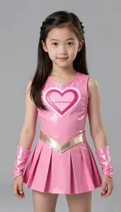 Girl Superhero Rose Pink Armor With Heart Crest Pleated