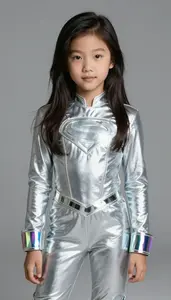 Girl Superhero Silver Suit With Mirror Trims Light Prism