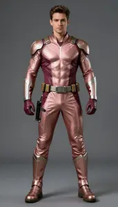 Male Superhero Athletic Build In Form Fitting Rose Gold Suit