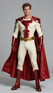 Male Superhero Ivory And Ruby Combat Suit With Faceted Chest