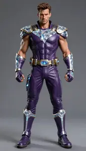 Male Superhero Male Figure In Leather Deep Purple Outfit
