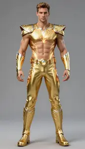 Male Superhero Male Figure In Smooth Gold Outfit With
