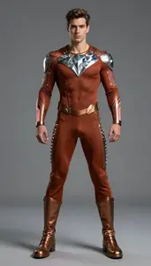 Male Superhero Male Hero In Sleek Rust Ensemble Shirtless