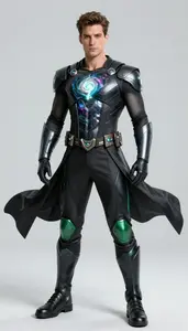 Male Superhero Male Hero In Sleek Onyx Ensemble Open Chest