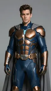 Male Superhero Midnight Blue And Bronze Battle Suit With