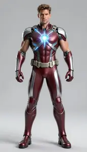 Male Superhero Powerful Male Physique In Maroon And Platinum