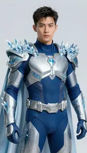 Male Superhero Snow Blue And Silver Battle Armor With