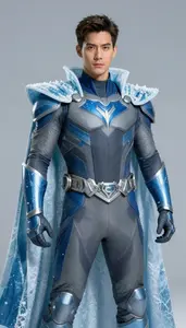 Male Superhero Snow Gray And Sapphire Armor With Frosted