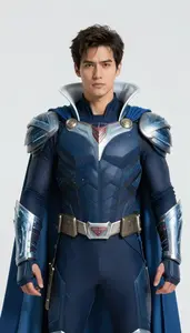 Male Superhero Snow White And Navy Armored Suit With Bold