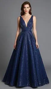 Woman Superhero Gown Of Midnight Blue With A Pattern Of Tiny