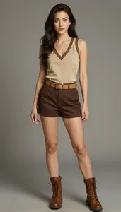 Woman Superhero Khaki Tan Sleeveless Top With Brown