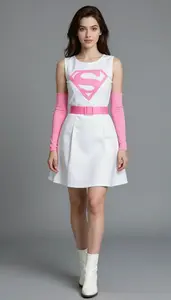 Woman Superhero Magnolia White Sleeveless Dress With Pink