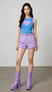 Woman Superhero Periwinkle Blue Sleeveless Top With Lavender