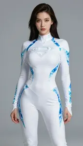 Woman Superhero Sleek Outfit Of Pure White With Ice Blue