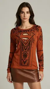 Woman Superhero Tunic Of Burnt Orange With Intricate Black