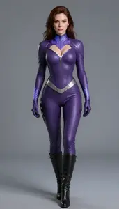 Woman Superhero Violet Combat Suit With Glowing Circuit