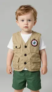 Baby Boy Super Hero Little Explorer In A Khaki Vest With